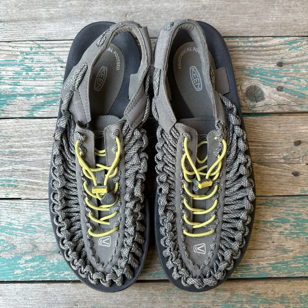 Keen Uneek Round Cord Bungee Sport Sandal Men's Size 11 US Gray Yellow 1014978